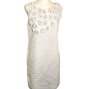 Taylor White 3-D floral-applique, Bronze Studs, Textured Lined Mini Dress Size 8